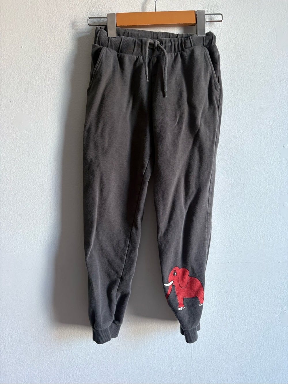 Mini Rodini Sz 7-9 Kids Dark Grey Red Elephant Jogger Pants
